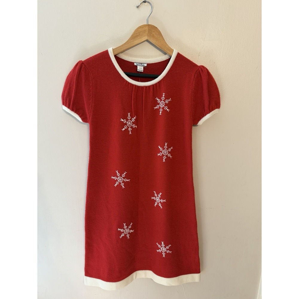 Hartstrings Girls Red Beaded Short Sleeve Snowflake Sweater Dress Size 14/16 New